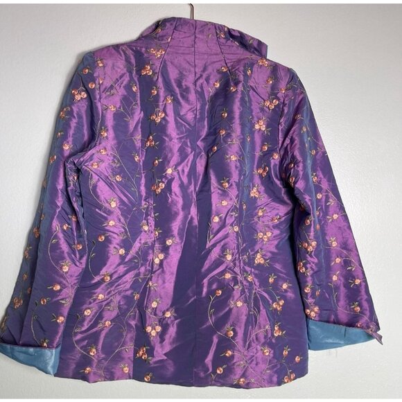 Wei Na Si Embroidery Embellished Frog Closures Iridescent Silk Jacket Purple 3XL - Picture 2 of 11
